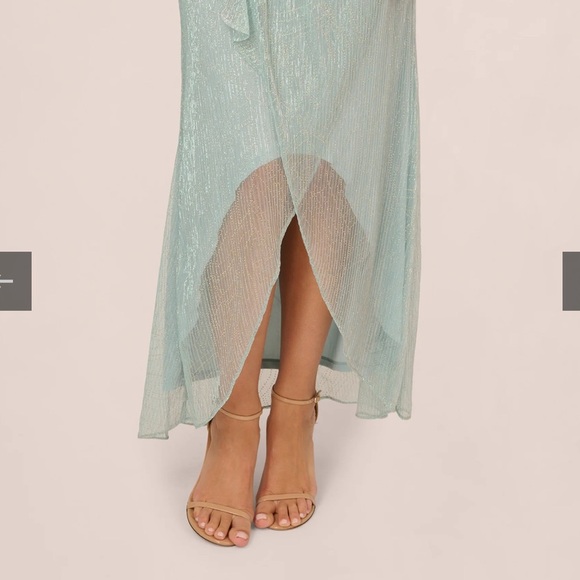 NWT Adrianna Papell Elegant Mint Green Evening Dress Crinkle Metallic Gown sz 6 - Picture 5 of 16